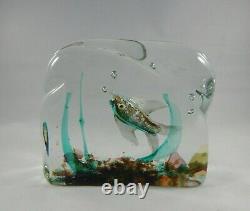 Italian Murano Glass Aquarium Pair, Fish Blocks, Bookends, Paperweights