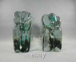 Italian Murano Glass Aquarium Pair, Fish Blocks, Bookends, Paperweights