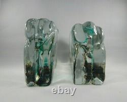 Italian Murano Glass Aquarium Pair, Fish Blocks, Bookends, Paperweights