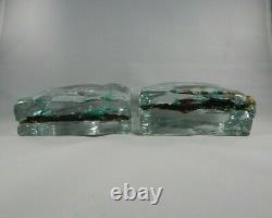 Italian Murano Glass Aquarium Pair, Fish Blocks, Bookends, Paperweights