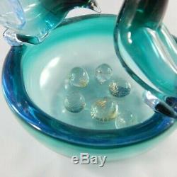 Italian Murano Glass Bird, Nest, Eggs Bowl Sculpture Blue, Turquoise, Gold