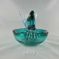 Italian Murano Glass Bird, Nest, Eggs Bowl Sculpture Blue, Turquoise, Gold