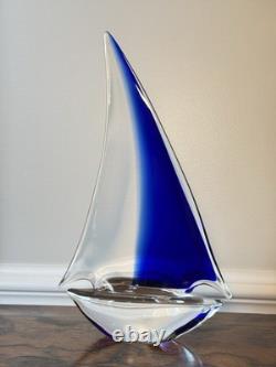 Italian Murano Glass Sailboat Large 15 Hand Blown Deep Blue