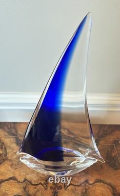 Italian Murano Glass Sailboat Large 15 Hand Blown Deep Blue