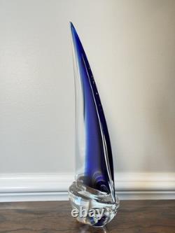 Italian Murano Glass Sailboat Large 15 Hand Blown Deep Blue