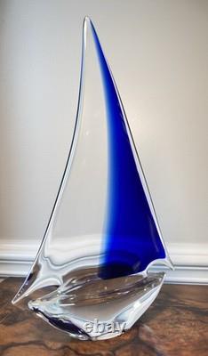 Italian Murano Glass Sailboat Large 15 Hand Blown Deep Blue
