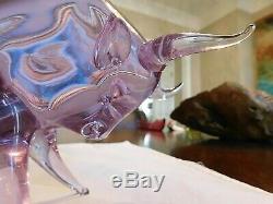 Italian Murano Glass Superb Amethyst Neodymium Long Horn Steer Bull Figure