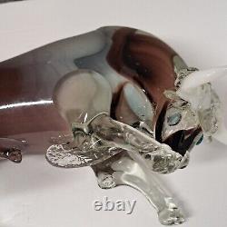 Italian Murano Hand Blown Glass Bull Sculpture Blue Eyes White Horns DETAILED