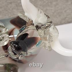 Italian Murano Hand Blown Glass Bull Sculpture Blue Eyes White Horns DETAILED