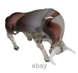 Italian Murano Hand Blown Glass Bull Sculpture Blue Eyes White Horns DETAILED