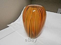 Italian Murano Large Art Glass Vase Hand-blown Multi-color Stripes 9.5 Tall