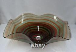 Italian Murano Red Green Aventurine Wavy Edge Hand Blown Glass Bowl 5 In