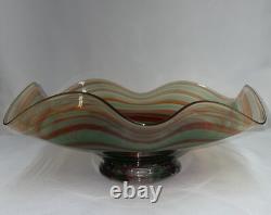 Italian Murano Red Green Aventurine Wavy Edge Hand Blown Glass Bowl 5 In