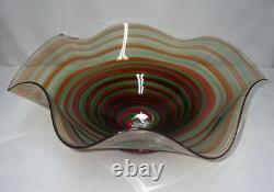 Italian Murano Red Green Aventurine Wavy Edge Hand Blown Glass Bowl 5 In