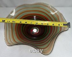 Italian Murano Red Green Aventurine Wavy Edge Hand Blown Glass Bowl 5 In