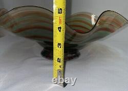 Italian Murano Red Green Aventurine Wavy Edge Hand Blown Glass Bowl 5 In