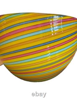Italian Murano Signed Cenedese hand blown mulitcolored striped art glass bowl