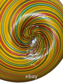 Italian Murano Signed Cenedese hand blown mulitcolored striped art glass bowl