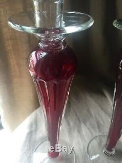 Italian Murano Venetian Seguso Glass Pair Ruby Red CandleSticks candle Holder 13