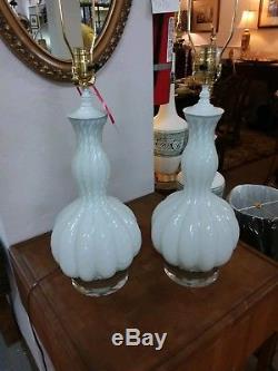 Italian hand blown spiral stem Murano glass lamps clear over white