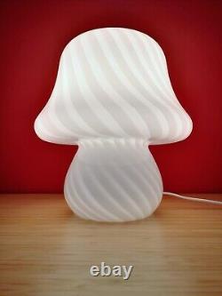 Italy 70s Medium Size White SWIRL MUSHROOM Table Lamp VETRI MURANO Glass Fungo