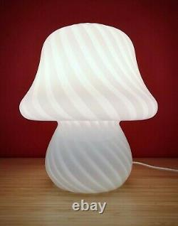 Italy 70s Medium Size White SWIRL MUSHROOM Table Lamp VETRI MURANO Glass Fungo