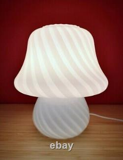 Italy 70s Medium Size White SWIRL MUSHROOM Table Lamp VETRI MURANO Glass Fungo