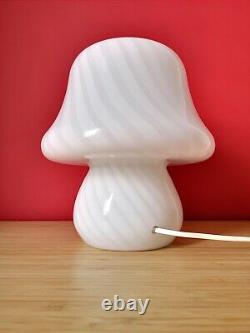 Italy 70s Medium Size White SWIRL MUSHROOM Table Lamp VETRI MURANO Glass Fungo