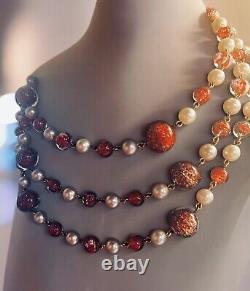 Italy Sommerso Hand Blown Antique Murano Glass Bead Necklace Red Pearl 50 Read