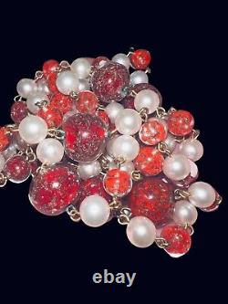 Italy Sommerso Hand Blown Antique Murano Glass Bead Necklace Red Pearl 50 Read