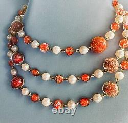 Italy Sommerso Hand Blown Antique Murano Glass Bead Necklace Red Pearl 50 Read