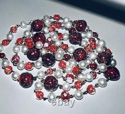 Italy Sommerso Hand Blown Antique Murano Glass Bead Necklace Red Pearl 50 Read