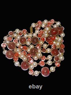 Italy Sommerso Hand Blown Antique Murano Glass Bead Necklace Red Pearl 50 Read