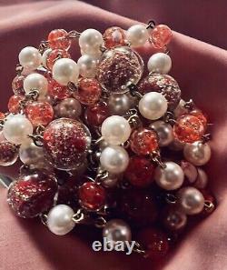 Italy Sommerso Hand Blown Antique Murano Glass Bead Necklace Red Pearl 50 Read