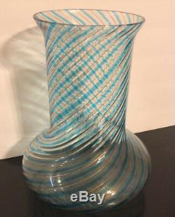Italy Venetian Salviati Blue 22k Gold Glass Large Vase Murano Unique Hand Blown