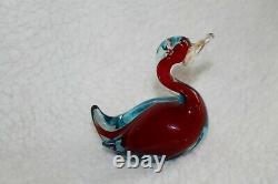 L? K Vtg Cobalt Blue Red White Duck Swan Bird Murano Art Glass Figurine