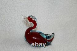 L? K Vtg Cobalt Blue Red White Duck Swan Bird Murano Art Glass Figurine