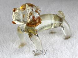 L? K Vtg Murano Bull Dog Amber Yellow Clear Art Glass Figurine Broken Chip Ear