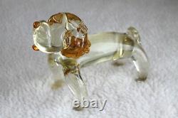 L? K Vtg Murano Bull Dog Amber Yellow Clear Art Glass Figurine Broken Chip Ear