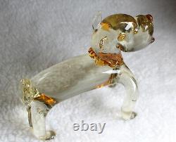 L? K Vtg Murano Bull Dog Amber Yellow Clear Art Glass Figurine Broken Chip Ear