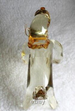 L? K Vtg Murano Bull Dog Amber Yellow Clear Art Glass Figurine Broken Chip Ear