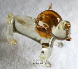 L? K Vtg Murano Bull Dog Amber Yellow Clear Art Glass Figurine Broken Chip Ear