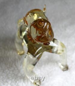 L? K Vtg Murano Bull Dog Amber Yellow Clear Art Glass Figurine Broken Chip Ear