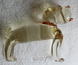 L? K Vtg Murano Bull Dog Amber Yellow Clear Art Glass Figurine Broken Chip Ear