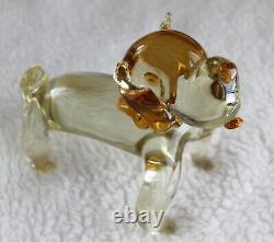 L? K Vtg Murano Bull Dog Amber Yellow Clear Art Glass Figurine Broken Chip Ear