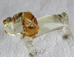 L? K Vtg Murano Bull Dog Amber Yellow Clear Art Glass Figurine Broken Chip Ear