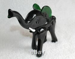 L? K Vtg Murano Dark Emerald Green Elephant White Tusks Artisan Glass Figurine