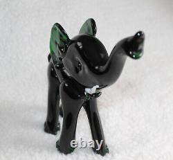 L? K Vtg Murano Dark Emerald Green Elephant White Tusks Artisan Glass Figurine