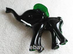 L? K Vtg Murano Dark Emerald Green Elephant White Tusks Artisan Glass Figurine