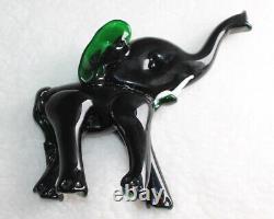 L? K Vtg Murano Dark Emerald Green Elephant White Tusks Artisan Glass Figurine